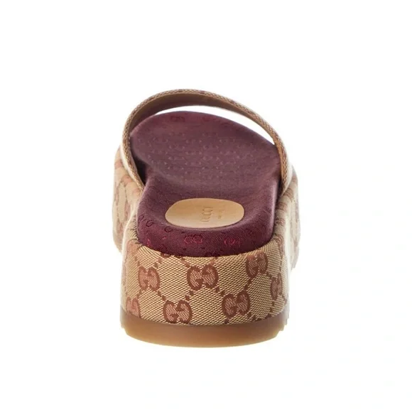 GG  Women's Tan and Burgundy Slide Sandals - Picture 3 of 6